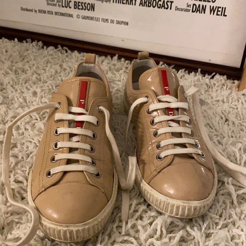 beige prada leather sneakers